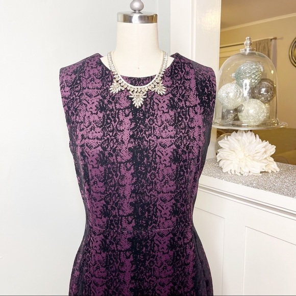 Calvin Klein Velvet Damask Flocked Sheath Dress Black Purple 8 - Picture 7 of 14